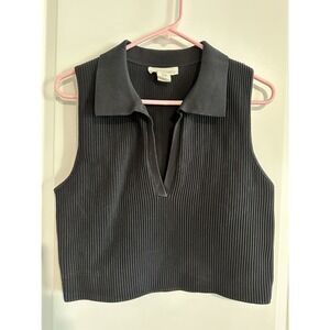 Happily Grey Cropped Polo Ribbed Knit Black Tank Size XL EUC!